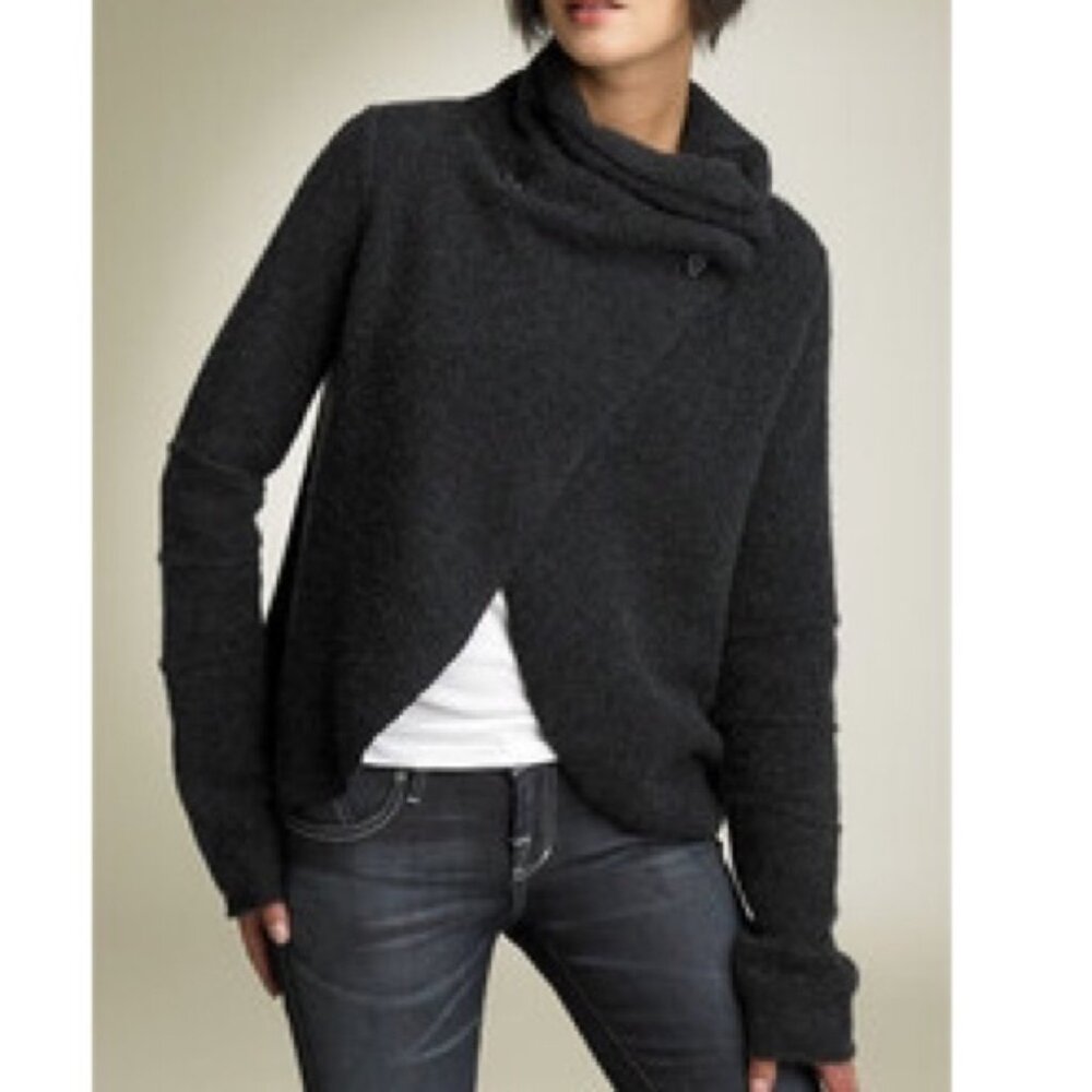 James Perse Grey Boiled Cashmere Cutaway Long Sleeve Cardigan Sweater Top 2 EUC!